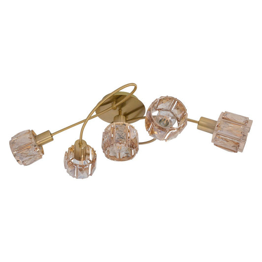 5-geleide plafondlamp "Josefa", metalen plafondlamp in goud, met E14-aansluiting, voor eetkamer, woonkamer, hal of kantoor, lamp voor woonkamer, eetkamer, hal of hal, 61 x 36 x 21 cm