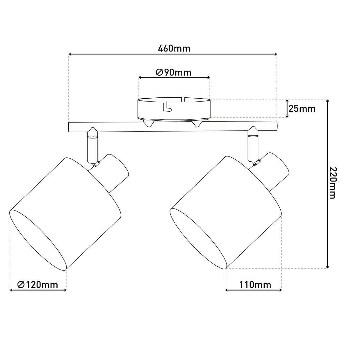 Muur en plafondlamp met 2 zitplaatsen "Maron" gemaakt van metalen satine mat met stof paraplu's in de natuur, met E14-aansluiting, lamp voor woonkamer, eetkamer, gang en kantoor, 46 x 12 cm