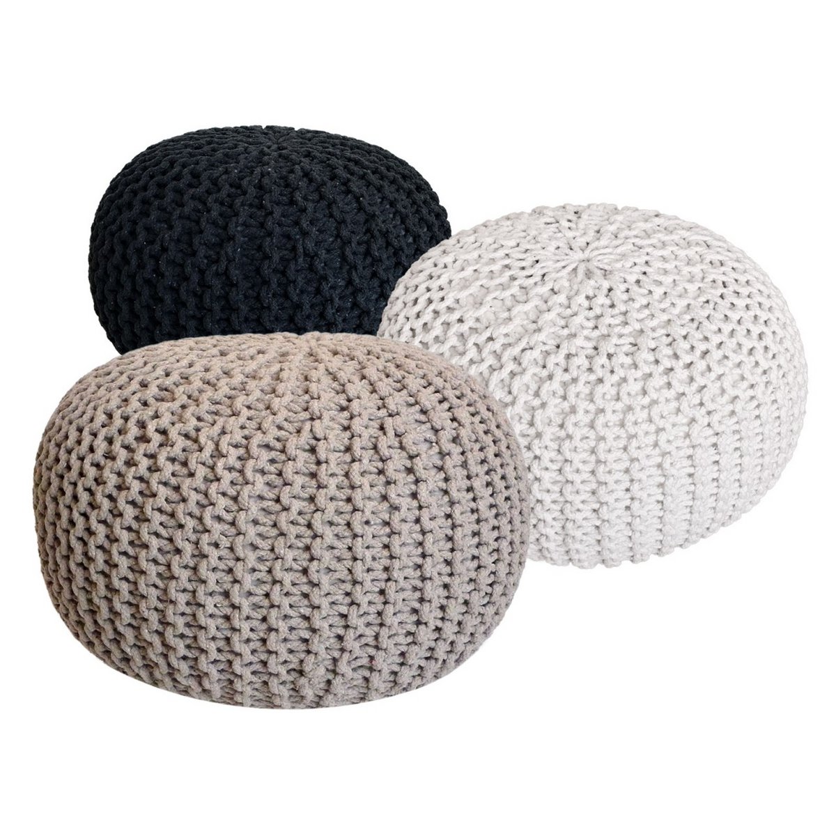 Pouf Set 3 Stück Ø 55 cm Bodenkissen Strickhocker Sitzhocker Sitzkissen Hocker nachhaltig Grobstrick