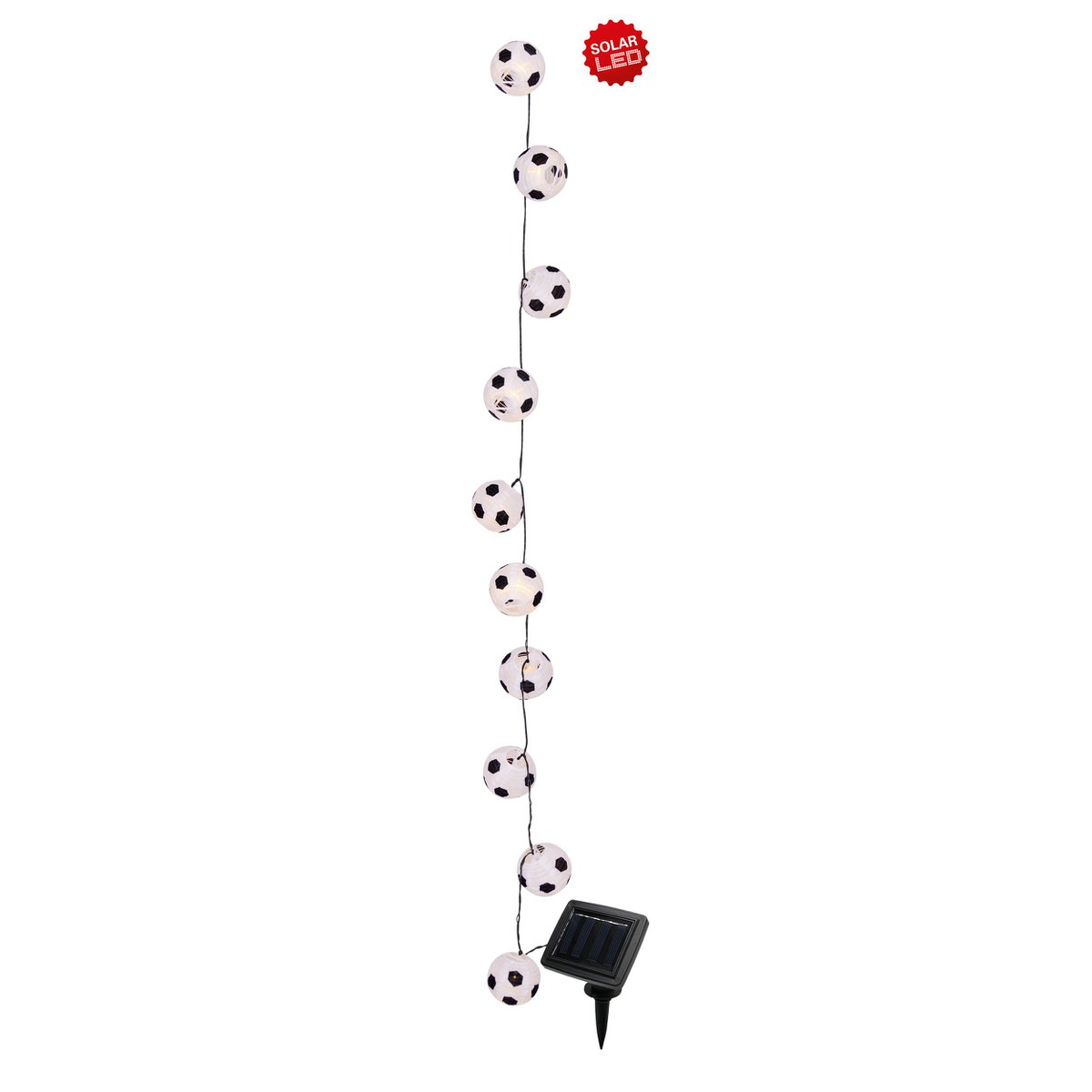 LED Solar Light Chain Textile 20 "Football", voor buiten, lichte kettingmetaal, plastic en textiel in zwart, met geïntegreerde LED