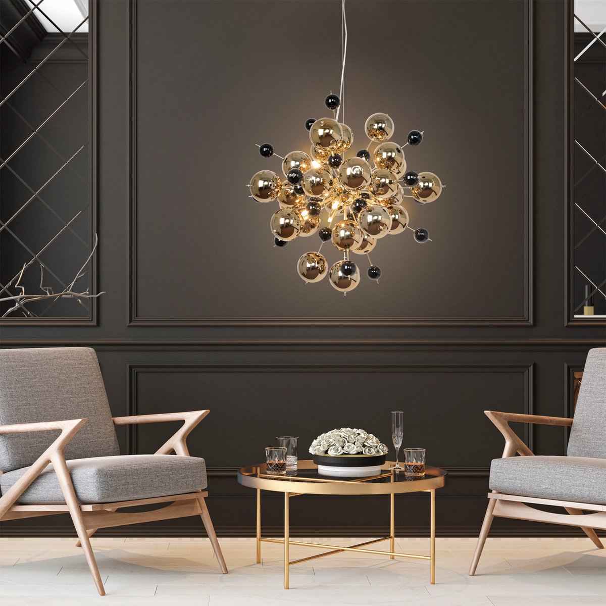 Hanger lamp "explosie" van metaal en glas, G9 -versies, hangende lamp voor eetkamer, woonkamer, gang of kantoor, Øca. 65 cm