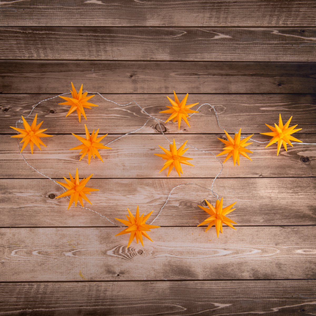 LED -lichte keten "3D -sterren" gemaakt van plastic in geel, met stevig geïnstalleerde LED's, kerstdecoraties voor buiten