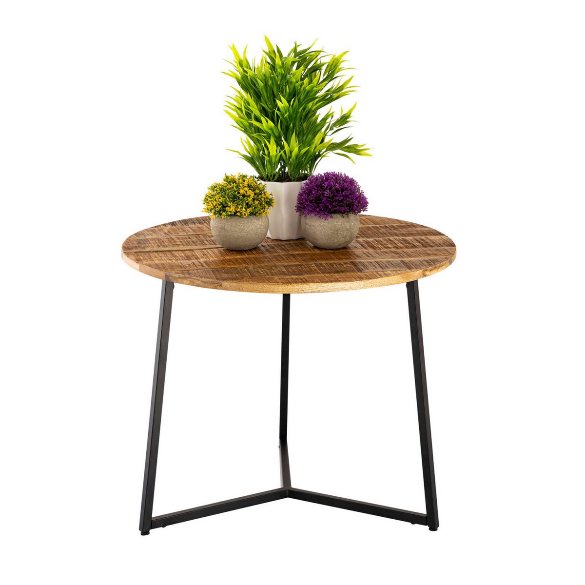 Salontafel ronde zijtafel vast hout Ø 56 cm woonkamer tafel la palma metalen frame zwart