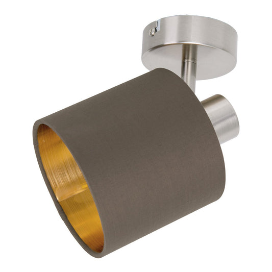 1er muur- en plafondvlek "Maron" gemaakt van metalen satin-mat met stof paraplu in bruin, met E14-aansluiting, lamp voor woonkamer, eetkamer, gang en kantoor, ongeveer. 17 x 12 cm