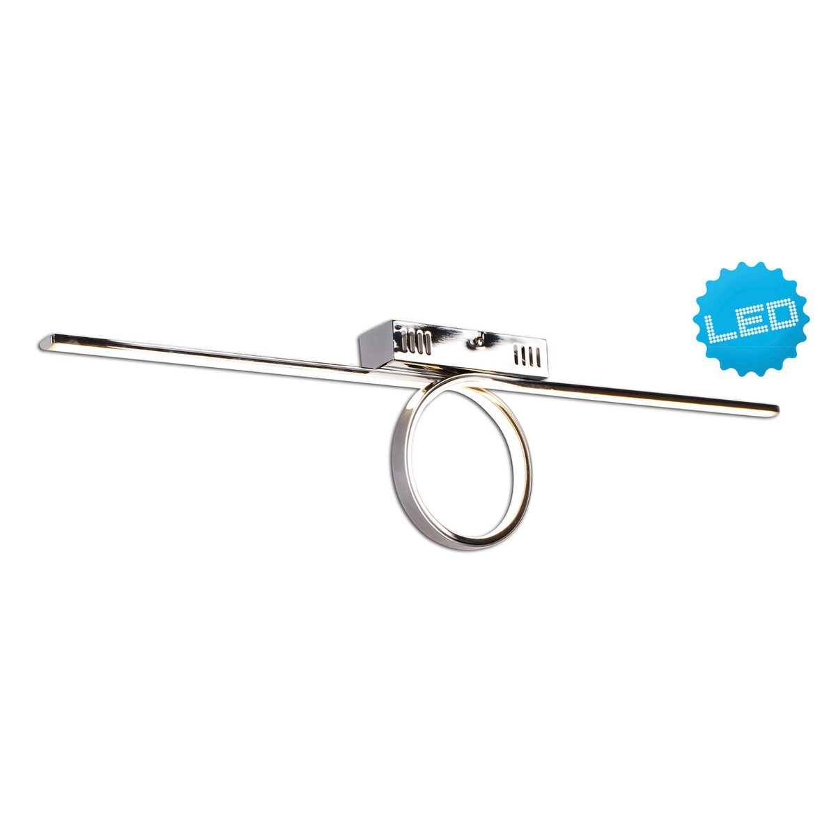 LED -plafondlamp "Loop" 75 cm lang, gemaakt van chroom -gekleurd metaal en plastic