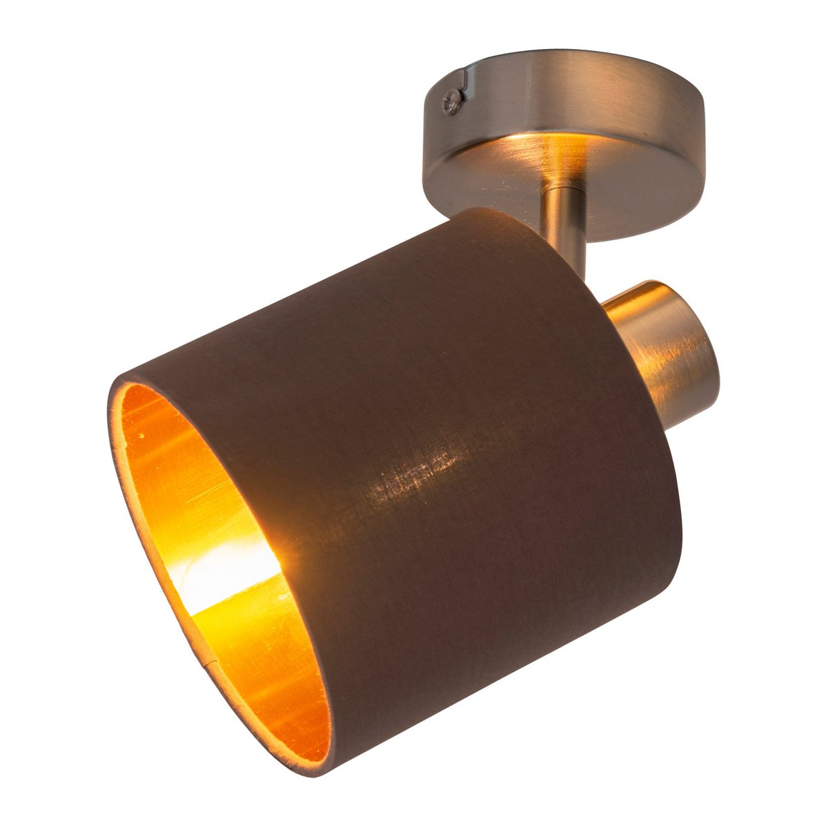 1er muur- en plafondvlek "Maron" gemaakt van metalen satin-mat met stof paraplu in bruin, met E14-aansluiting, lamp voor woonkamer, eetkamer, gang en kantoor, ongeveer. 17 x 12 cm