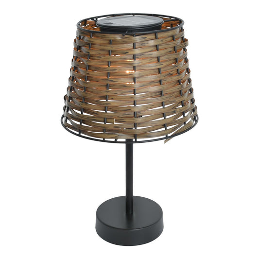 Solar-Table Light Rattan "Rada" in bruin, met schemeringsensor, warm wit, 31 cm hoog, voor de buitenruimte