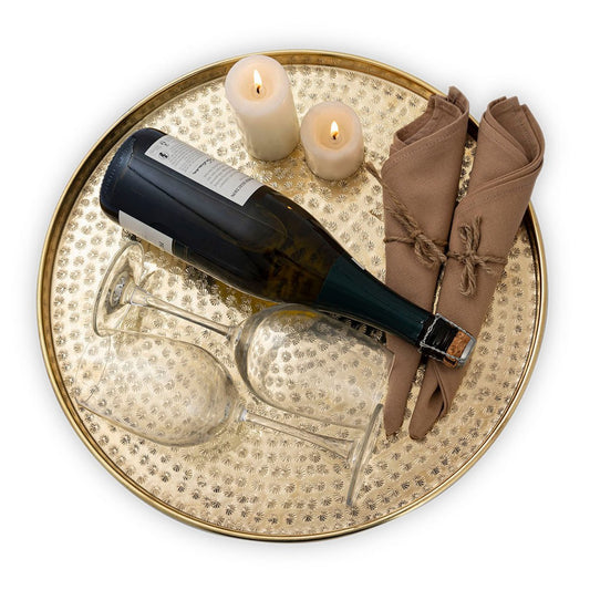 Serveer lade Decoratietablet Ø 40 cm ronde zilver of gouden metalen kaarslichtlade Decoratieve lade