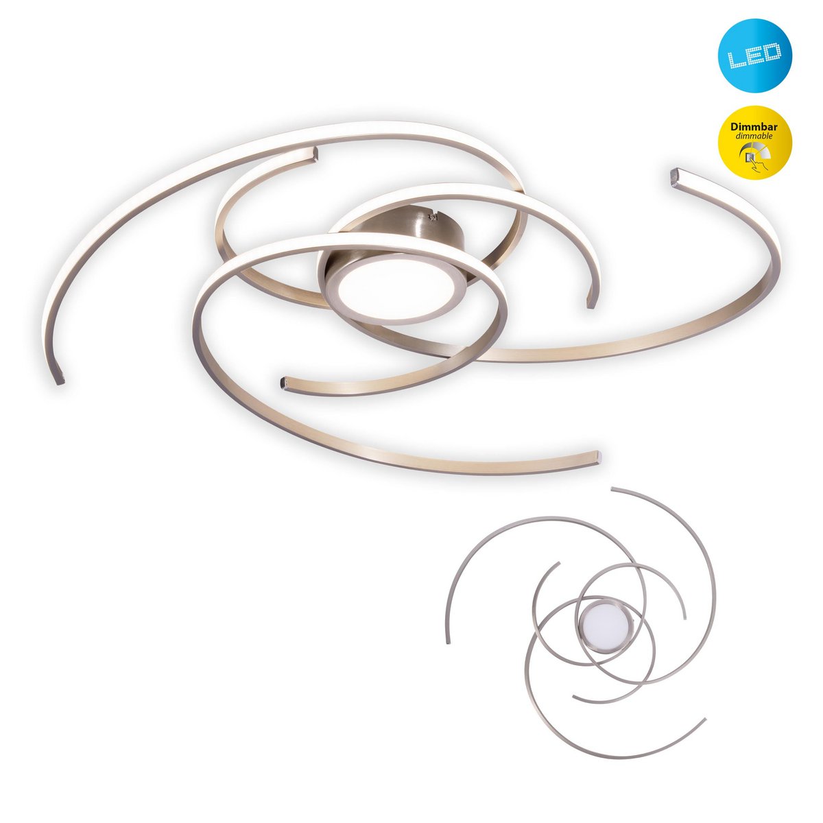 LED-plafondlamp "Radon" in satijnen nikkel gemaakt van metaal en plastic, met stevig ingebouwde LED's Ø 57 cm