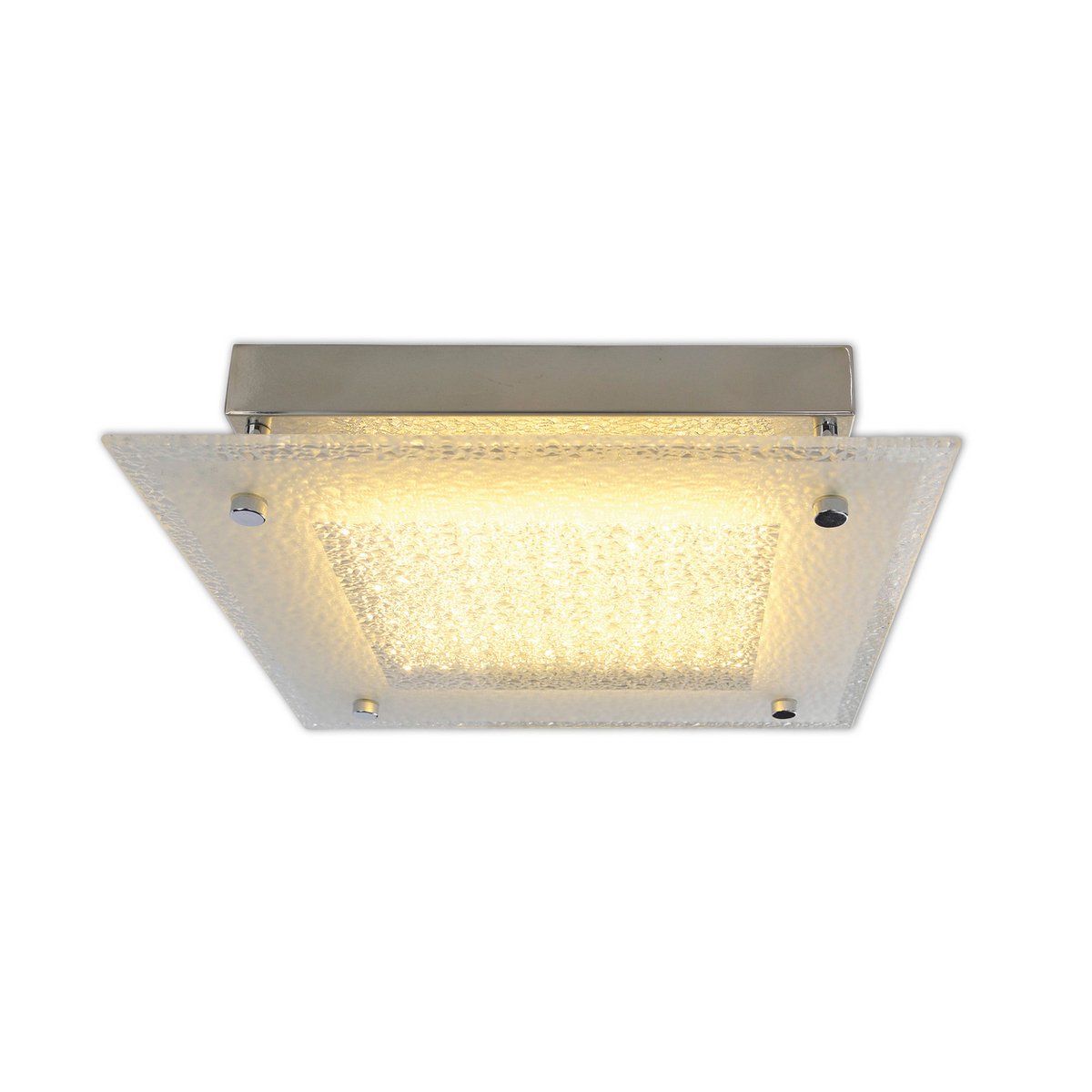 LED-plafondlamp met kristaloptica "Leeds", zijlengte 25 cm, gemaakt van chroomkleurig metaal en helder, gestructureerd glas, geïntegreerde LED's, warm wit