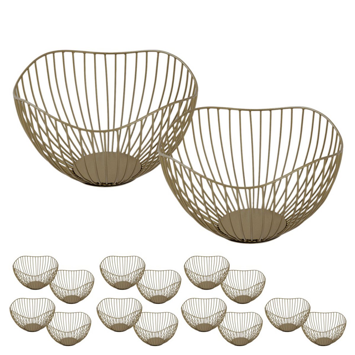 Fruitmand 16-delige metaal Ø 25 H 14 cm broodmand Set 2 x 8 PU fruitkom metaal zwart of gouden golf