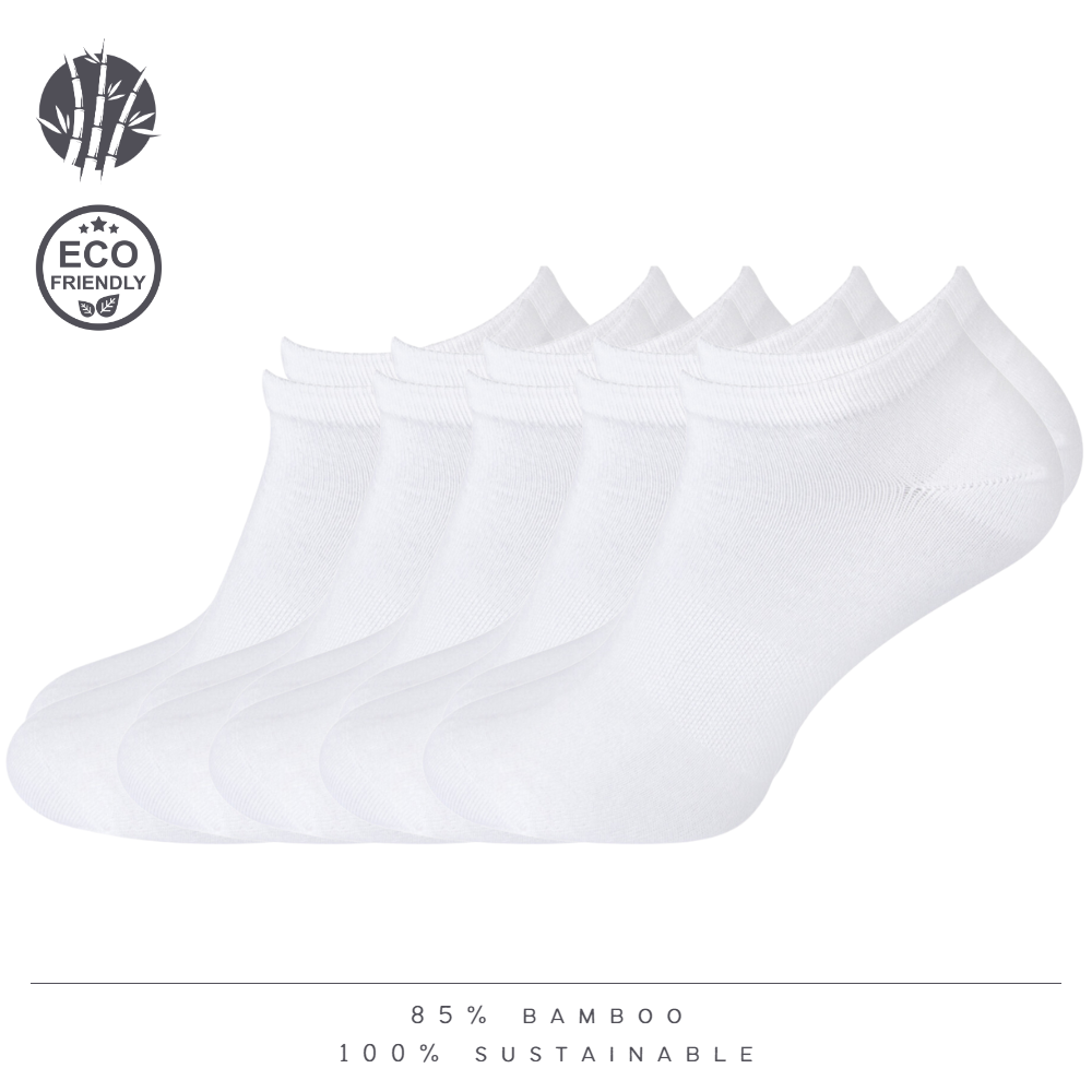 green-goose Bamboe Enkelsokken Dames - 5 Paar - Wit - 95% Bamboe