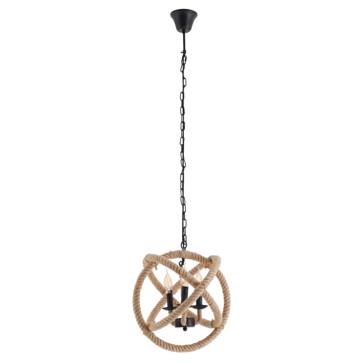 Hangende lamp "regia", black metal, henneptouw, E27 -aansluiting, verlichting voor woonkamer, eetkamer of kantoor, een diameter van 43 cm