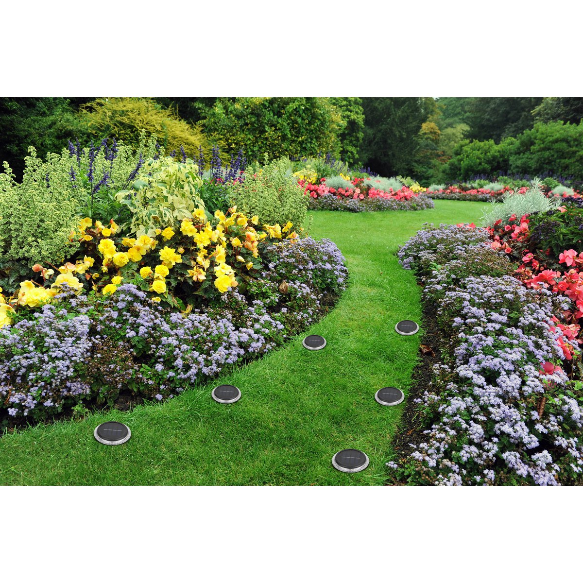 6 Set Solar-Boden-Sprießleucht Ø ca. 11,2 cm, zwart plastic, schemeringsensor, voor toegang, terras en paden