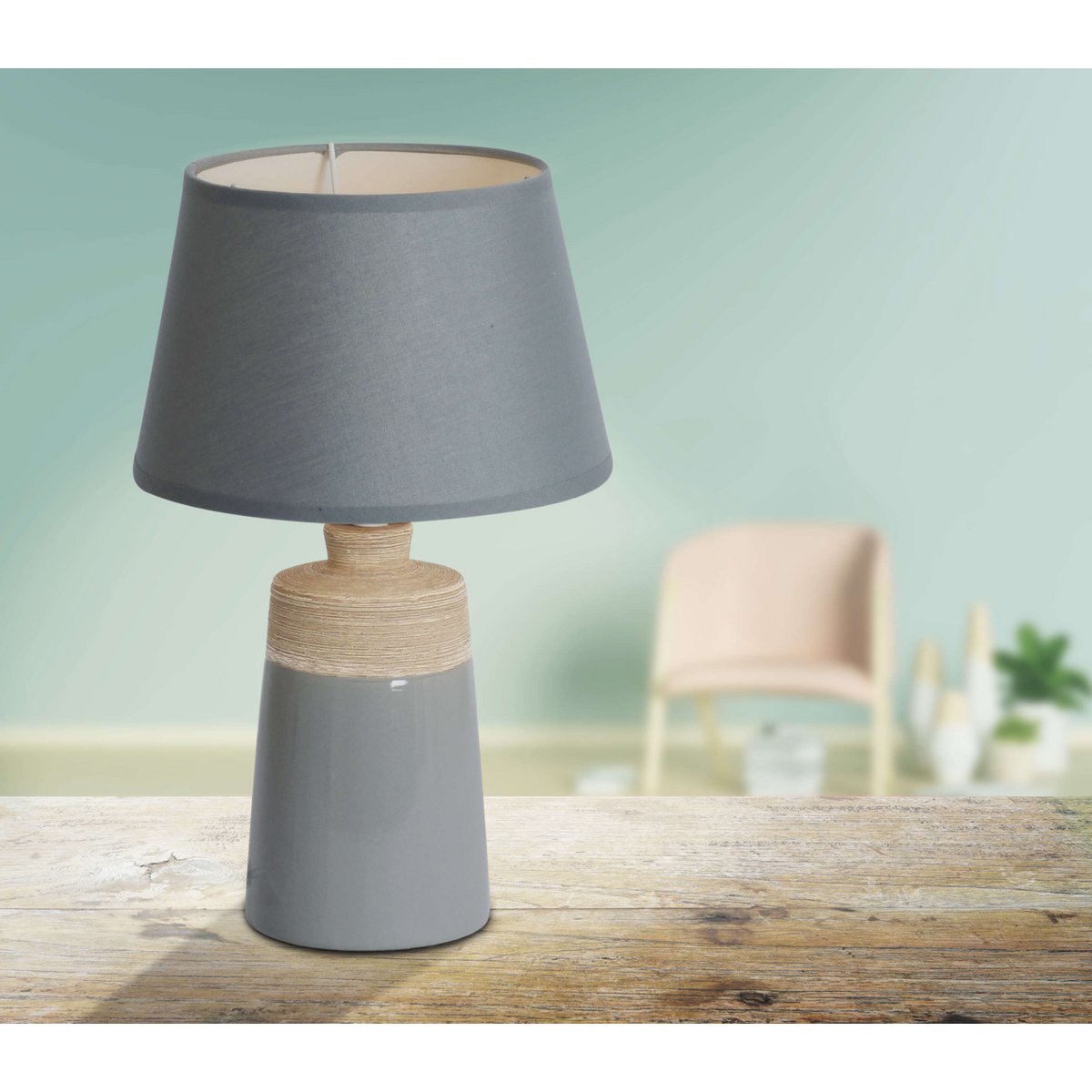 Keramische tafellamp "Talia", tafellamp gemaakt van keramiek, beige/grijs, met E14 -aansluiting, voor eetkamer, woonkamer, gang of kantoor, 31 cm hoog