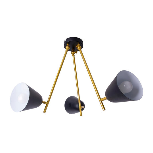 3-zits plafondlicht "Triton" gemaakt van black metal met E27-versie, verlichting voor woonkamer, eettafel of kantoor