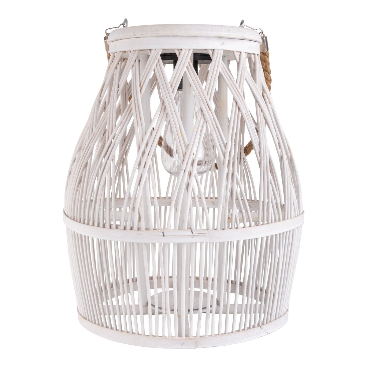 Led Solar Decolor "Korbinian" voor de tuin en het terras gemaakt van hout en rattan in de natuur, zonnelamp 34 cm hoog