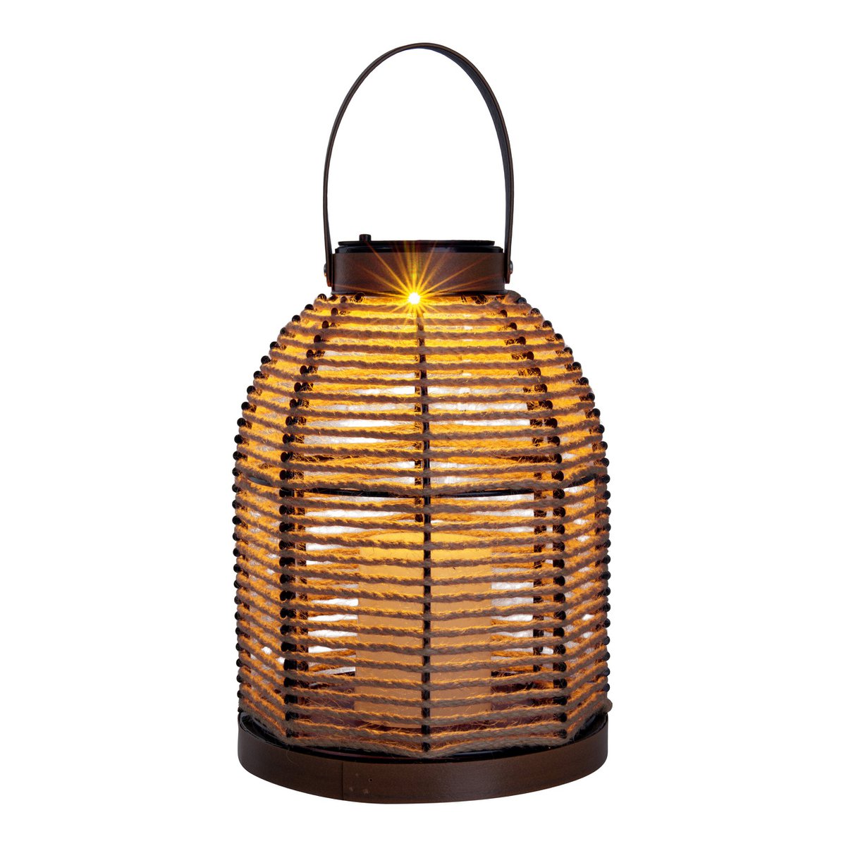 LED ZONNELIJKE LICHT "KORBINIAN" VOOR GARDEN EN TERRACE, decoratieve lamp gemaakt van metaal met jutespanning in de natuur, stevig gebouwd -in LED's, zonnelamp voor buiten 29 x 21 cm