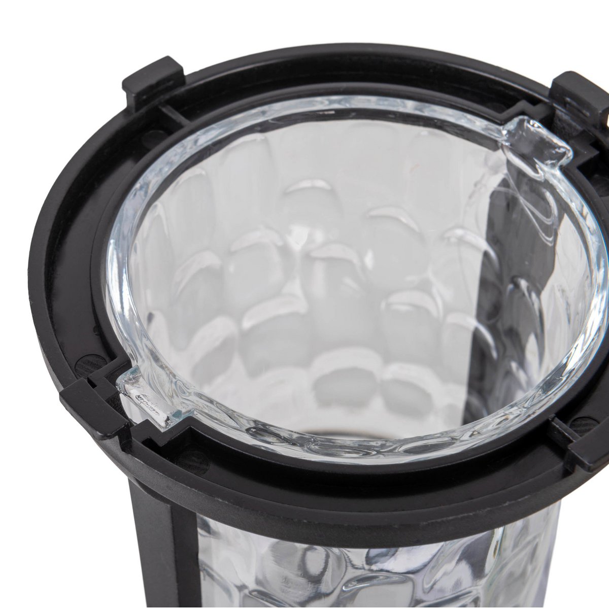 Solar-deco-earth spit "Simon" 54,7 cm hoog, gemaakt van zwart metaal en gestructureerd glas, geïntegreerde LED, warm wit.