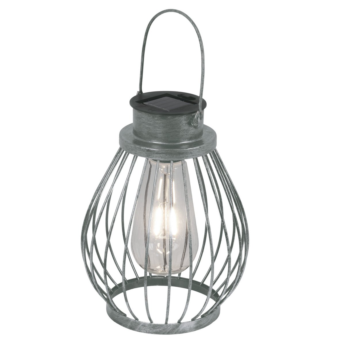 LED Decoratief zonnelampje 21,5 cm hoog, voor buiten, gemaakt van metaal, glas en plastic, zilver, met stevig ingebouwd