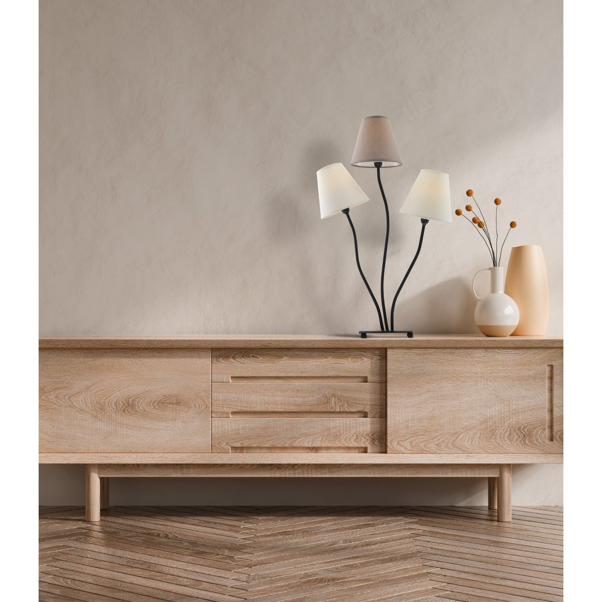 Textiellamp 3-flame "boho" ", tafellamp in beige/bruin, met E14-aansluiting, voor eetkamer, woonkamer, gang of kantoor, 67 cm hoog