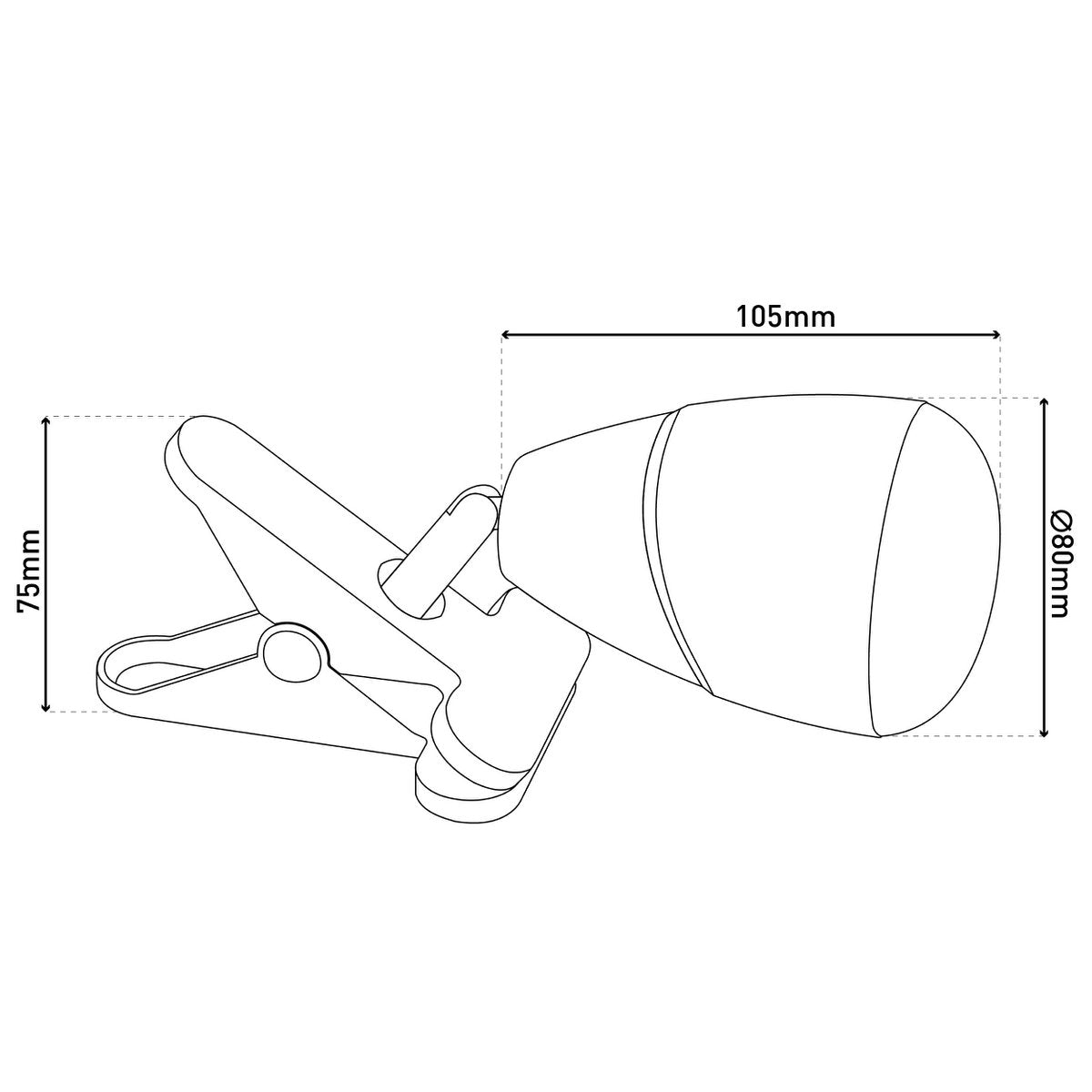 LED -klemlamp gemaakt van metaal en plastic in het zwart, met geïntegreerde LED's