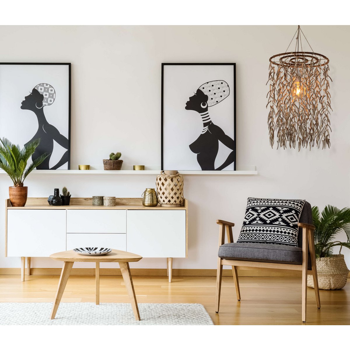 Hanger lamp "kokosnoot" Ø 40 cm, gemaakt van hout- en kokosnootschalen, beige/bruin, E27 -aansluiting, verlichting voor woonkamer, eetkamer of wintertuin.