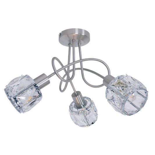LED-vlek "Josefa" met 3 zitplaatsen, metalen plafondlamp en glas in roestvrijstalen look, met E14-versie Filamentlampen inbegrepen, voor woonkamer, eetkamer, gang of gang 38 x 24 cm