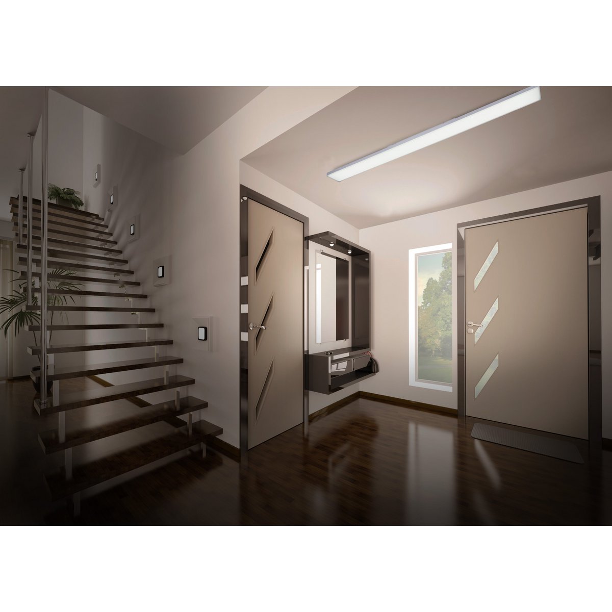 LED -paneel plafondlicht "Carente" lengte 119,5 cm, frameless, vele functies, gemaakt van metaal en plastic, witte, geïntegreerde LED's