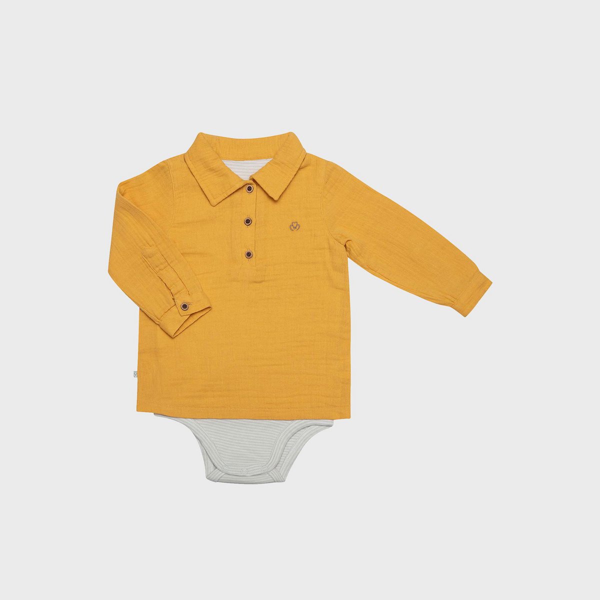 OrganicEra biologisch mousseline jongensbodyshirt, mosterdgeel