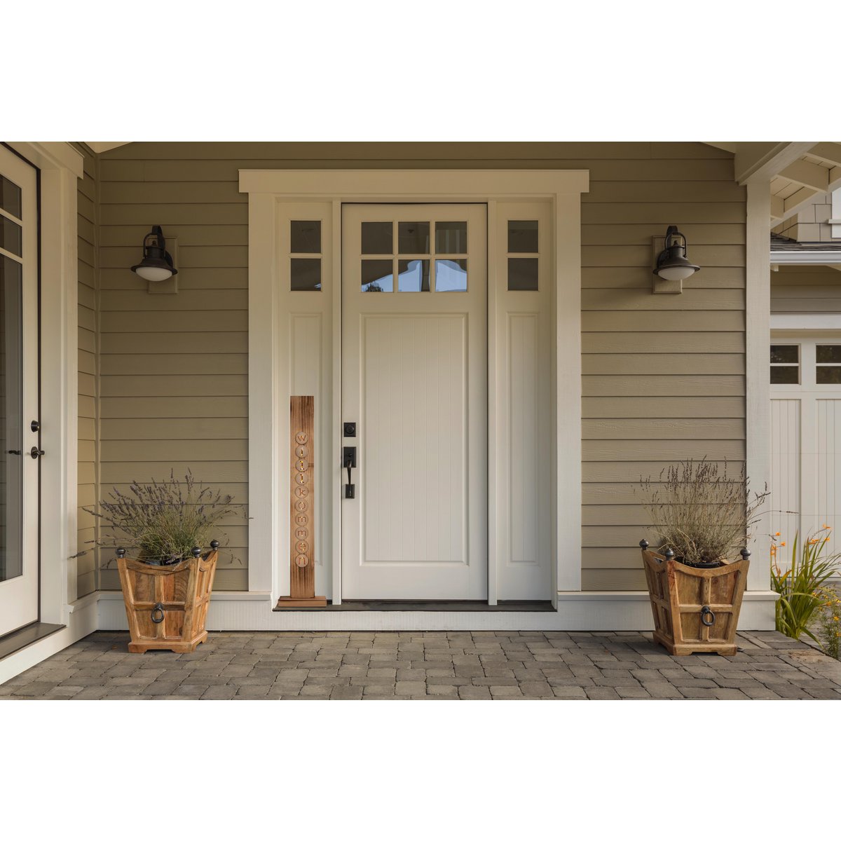 Led Wood Decolum "Welcome" gemaakt van natuurlijk hout met vaste LED's, kerstdecoratie voor buiten