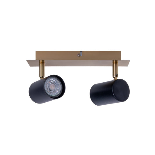 Muur- en plafondlamp met 2 zitplaatsen "Frida" in metalen zwart / goud, plafond schijnwerpers, GU10, plafondlamp voor eetkamer, woonkamer, gang of kantoor, 24 cm lang