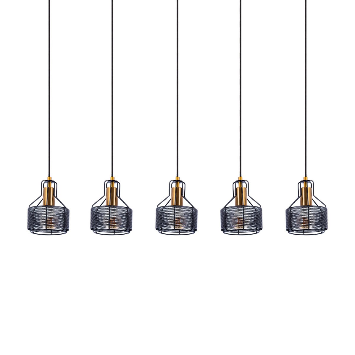5 hanger lamp "foro" retro hanger lamp gemaakt van metaal in zwart en goud met E27 -versies, 96 cm lang. Stijlvolle verlichting voor woonkamer, eetkamer of keuken.
