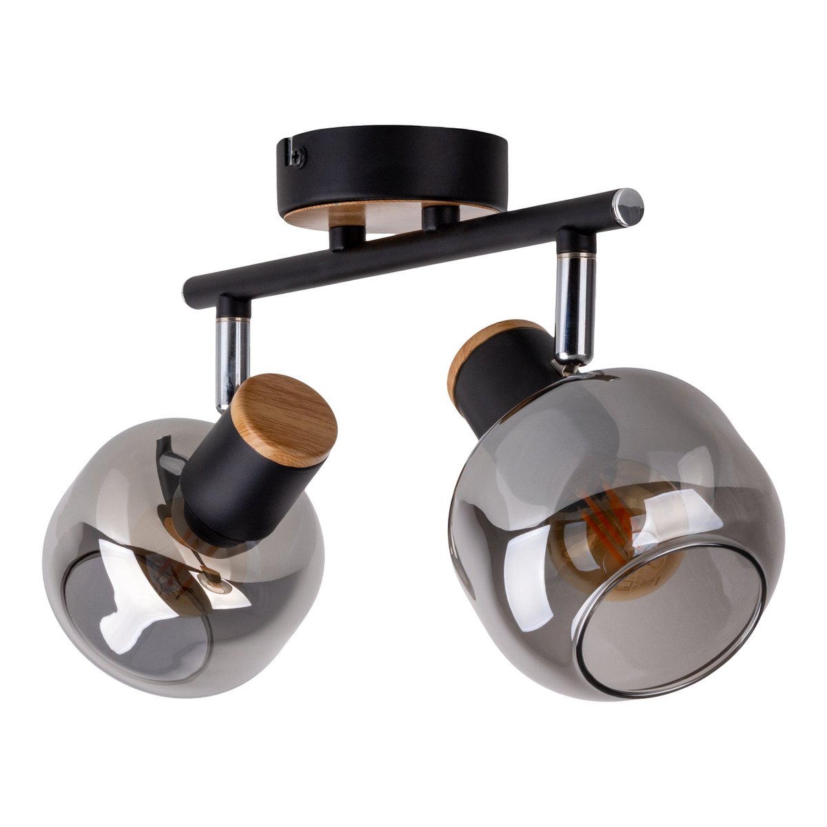 2 Spot plafondlamp "fumoso", metalen plafondlamp en rookglas in zwart en natuur, met E14 -aansluiting, voor eetkamer, woonkamer, gang of kantoor, 40 x 20 cm