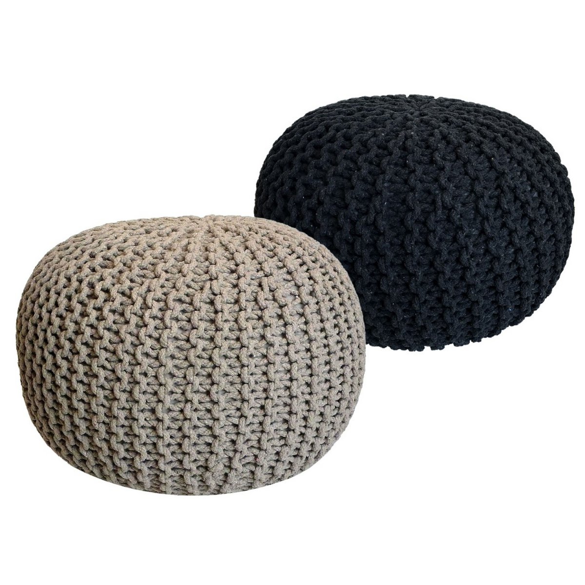 Sitzhocker Pouf SET 2 Stück Ø 55 cm H 37 cm Strickhocker Bodenkissen Grobstrick-Optik nachhaltig