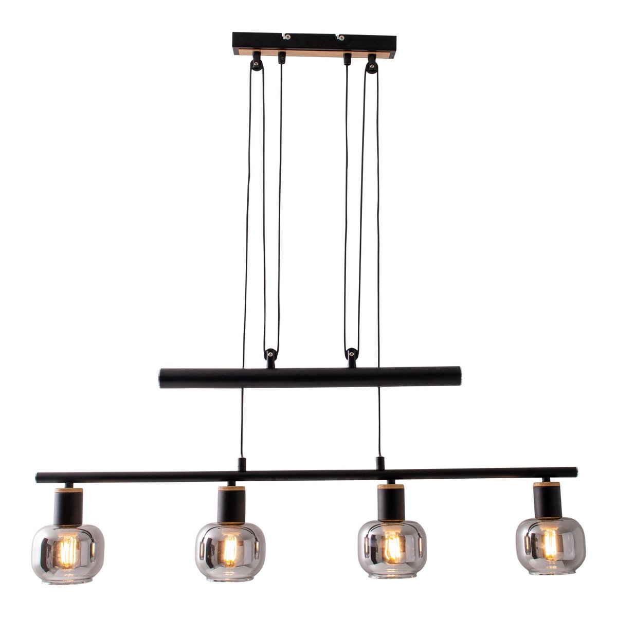 4 hanger lamp "fumoso", hanglamphoogte verstelbaar gemaakt van metaal en rookglas in zwart, met E14 -aansluiting, voor eetkamer, woonkamer, gang of kantoor, 78 x 10 cm