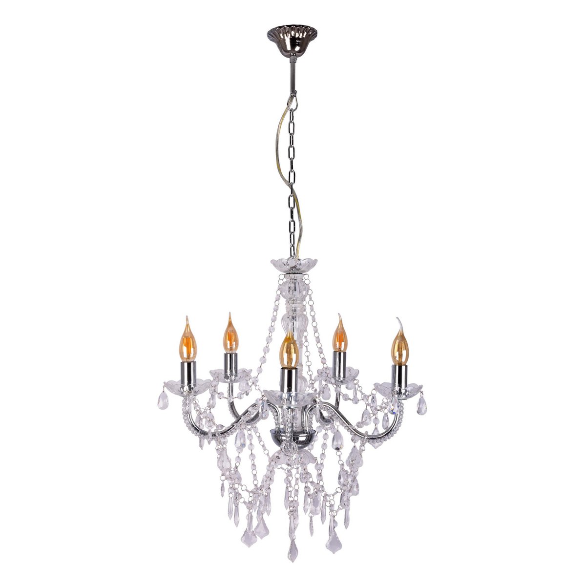 5 Kroon "Cecilia" voor E14 -aansluiting, Ø 52 cm, gemaakt van metaal en acryl, in chroom