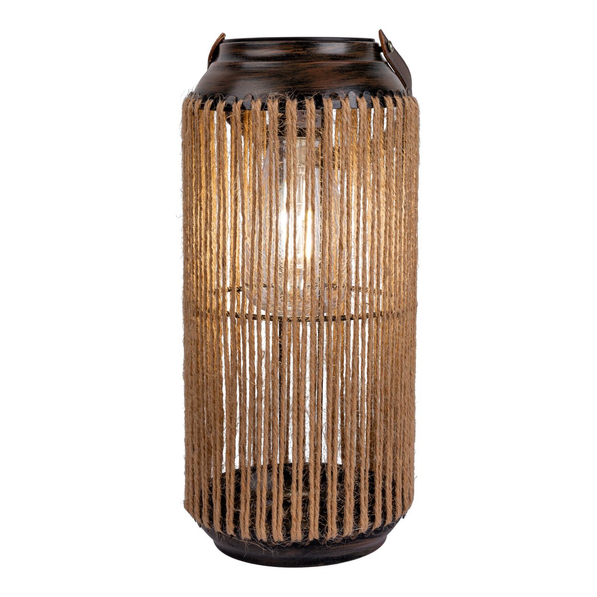 LED ZONNELIJKE LICHT "KORBINIAN" voor tuin en terras, decoratieve lamp gemaakt van metaal met jutespanning in de natuur, LED's stevig geïnstalleerd zonnelamp voor buiten 29 x 13 cm