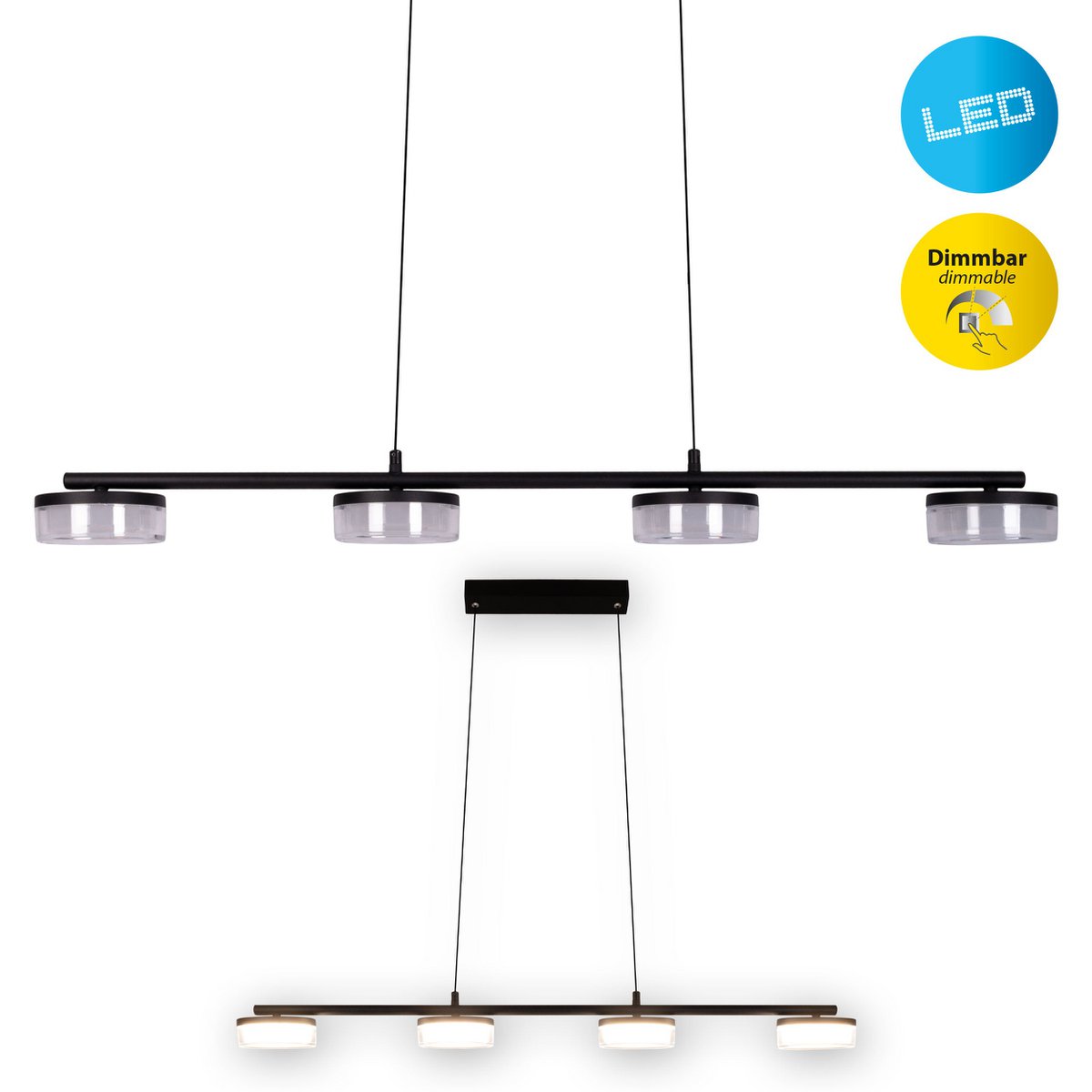 LED hanger lamp "CIMO" gemaakt van metaal en plastic in zwart, met geïntegreerde LED, lengte 96 cm