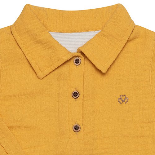 OrganicEra biologisch mousseline jongensbodyshirt, mosterdgeel