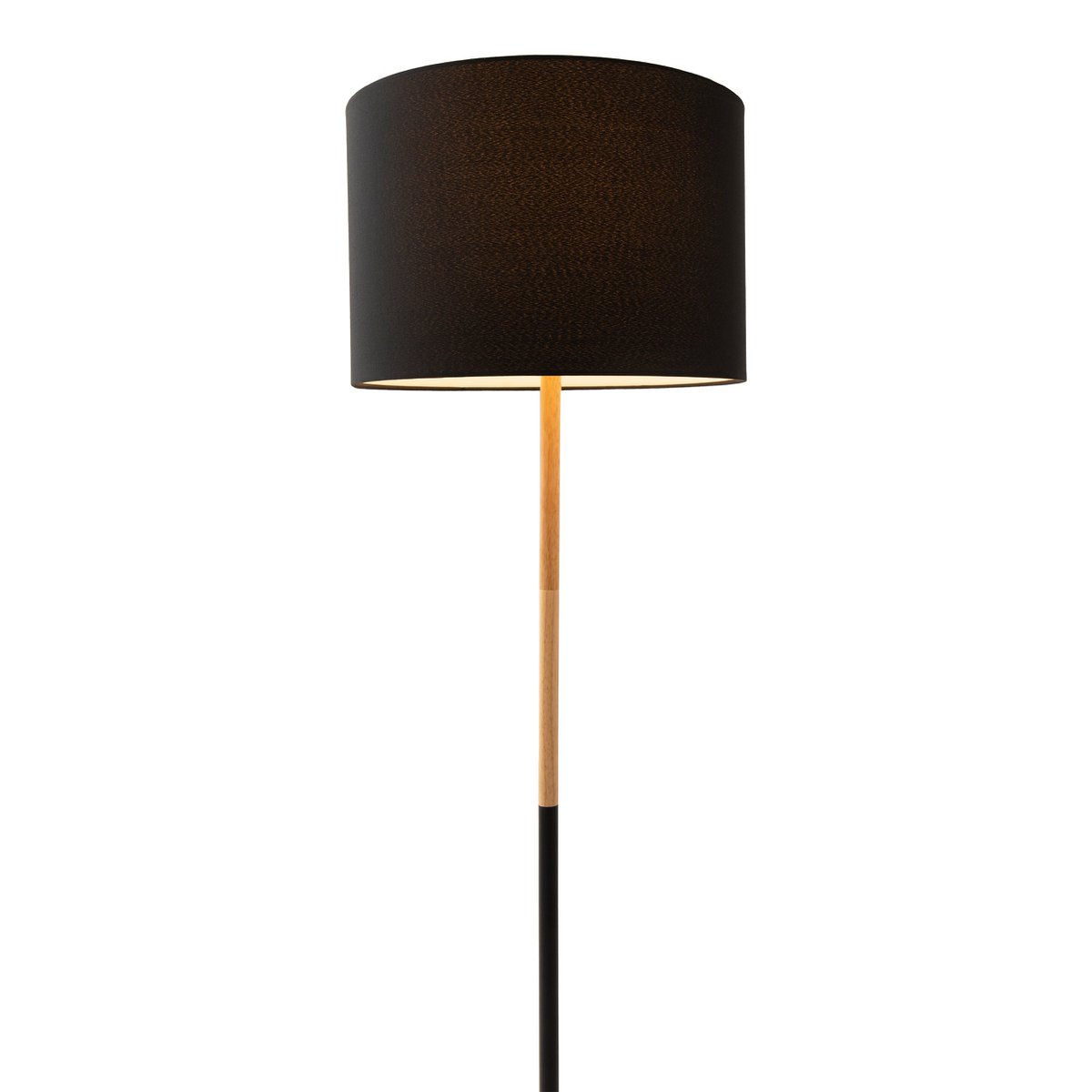 Textiel staande lamp "Tessile", vloerlamp gemaakt van metaal, rubberen boom en stof in zwart en natuur, E27 -aansluiting, 126 cm hoog