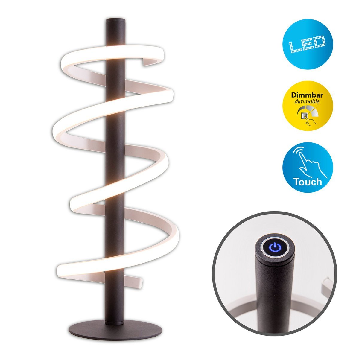 LED -tafellamp "Belleza", moderne metalen en plastic tafellamp in zwart en wit, met stevig gebouwd -in LED's, 50 cm hoog, verlichting voor woonkamer, eetkamer, slaapkamer of kantoor.