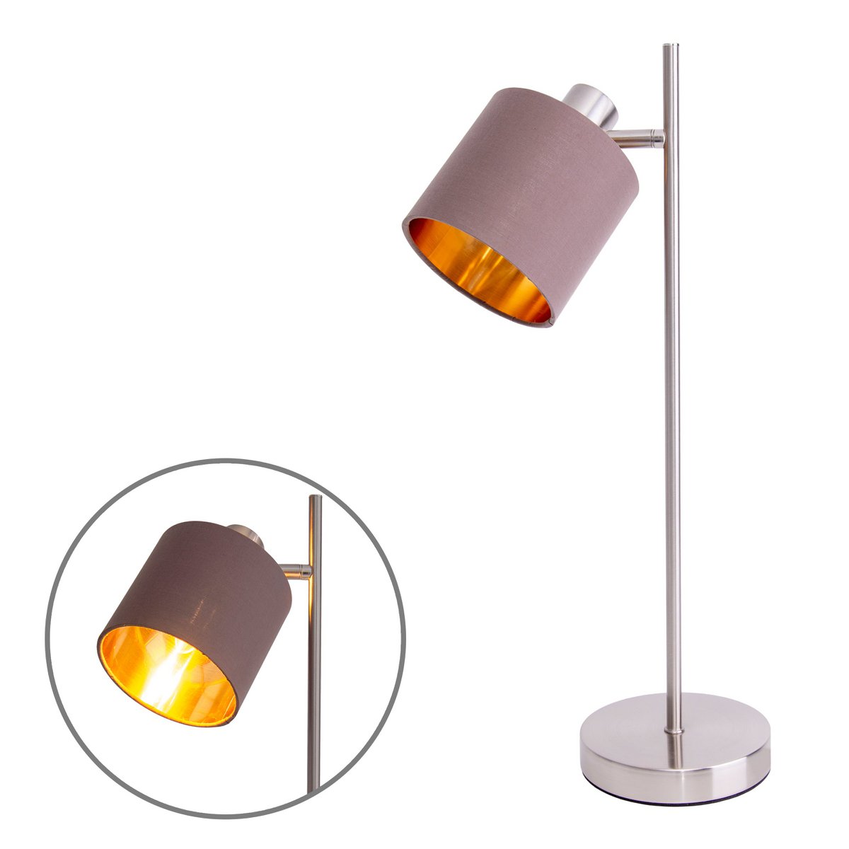 Tafellamp "Maron" gemaakt van metaal-satine-meter met stof paraplu's in bruin, met E14-aansluiting, lamp voor woonkamer, eetkamer, gang en kantoor, tafellamp 51 cm hoog