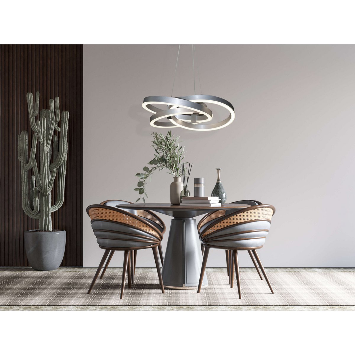 Smart Home LED hanglamp "Divora" Ø 58 cm, plafondlamp gemaakt van metaal, aluminium geborsteld en wit plastic, met veel functies, stevig gebouwd -in LED's, verlichting voor woonkamer, eetkamer kantoor of gang