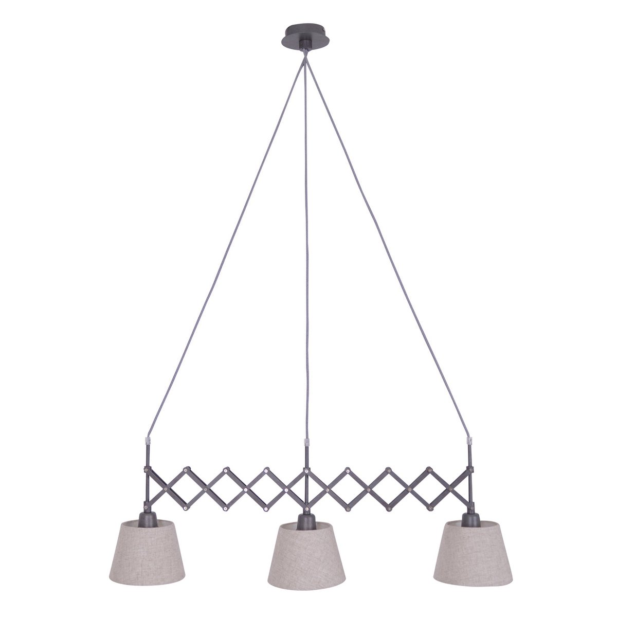 Shear hanger lamp "Adrienne", breedte uit te strekken van 52-100 cm, gemaakt van bruin metaal met natuurlijk gekleurde textiel parasols, E27-versies, verlichting voor woonkamer, eetkamer of kantoor