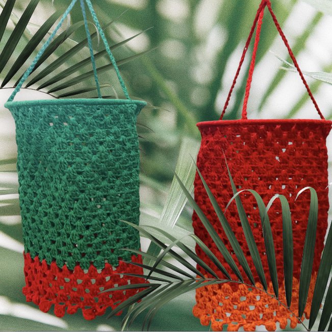 Luna -Leena Lampion Crochet - Rood - Organisch katoen - Handhaak in Nepal