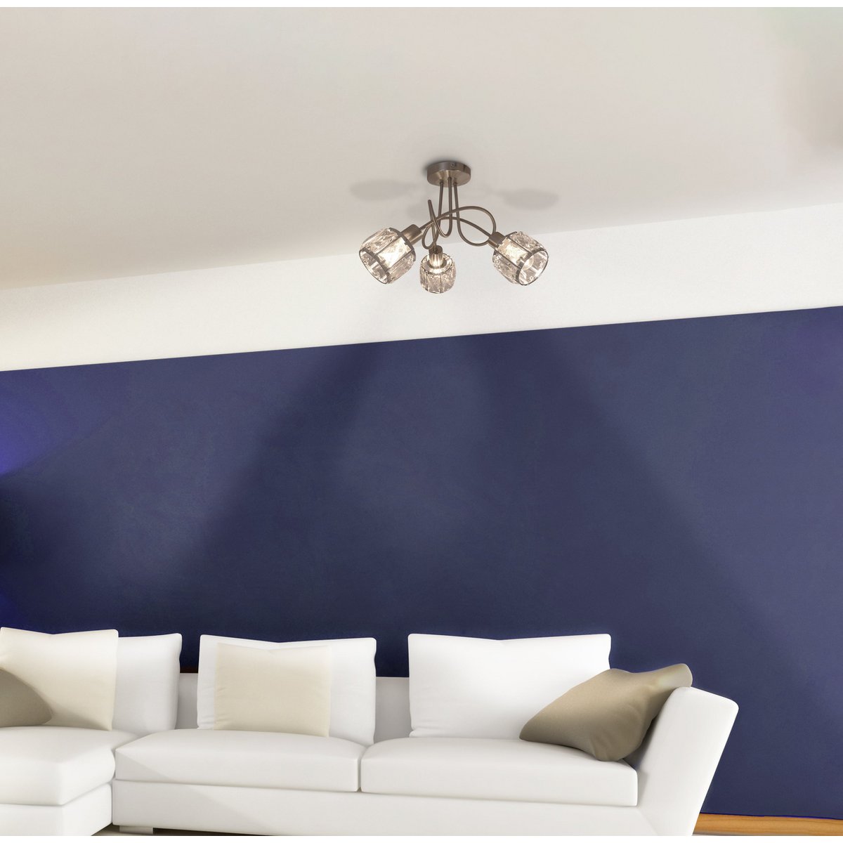 LED-vlek "Josefa" met 3 zitplaatsen, metalen plafondlamp en glas in roestvrijstalen look, met E14-versie Filamentlampen inbegrepen, voor woonkamer, eetkamer, gang of gang 38 x 24 cm