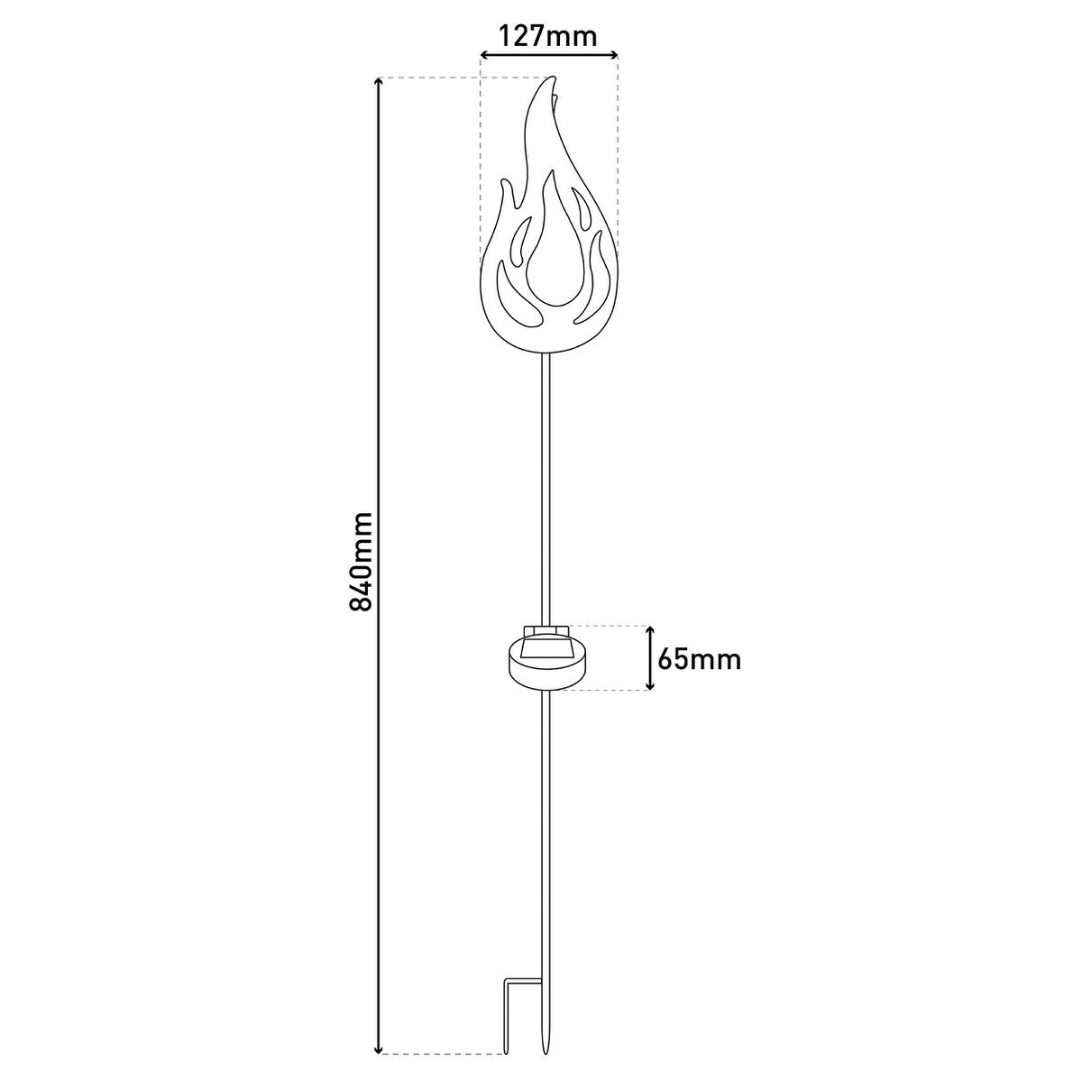Led Solar Earth Skeer "Flame" aan de buitenkant van de grond Skeer gemaakt van bronzen gekleurd metaal en plastic, met geïntegreerde LED