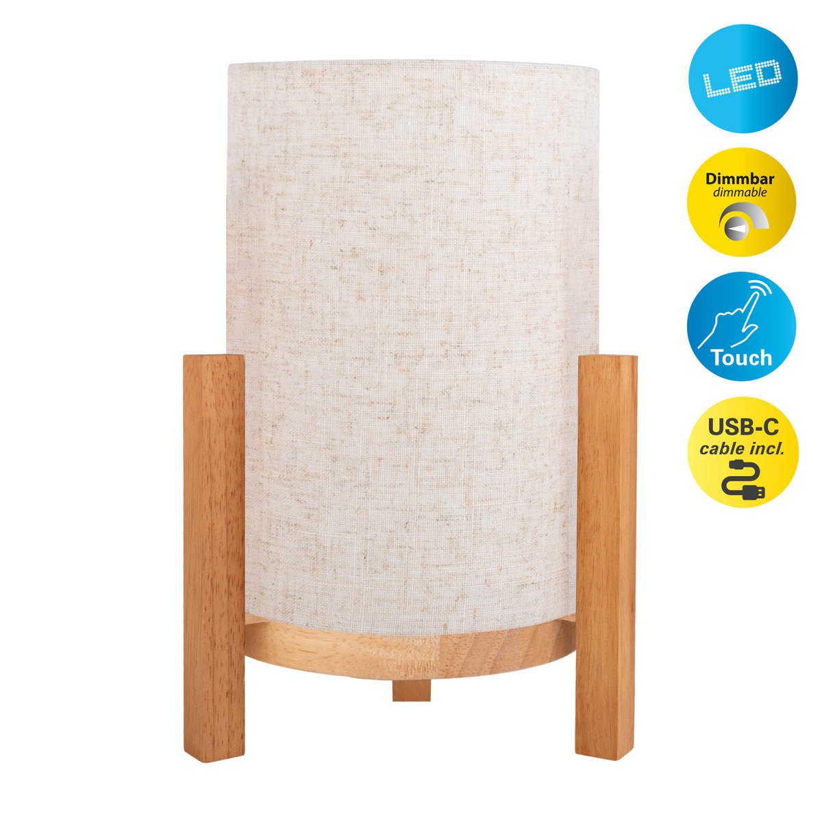 Ackitical Lamp "Matilda" 32 cm hoog, in wit/natuur, met geïntegreerde LED, dimbaar met aanraaksensor