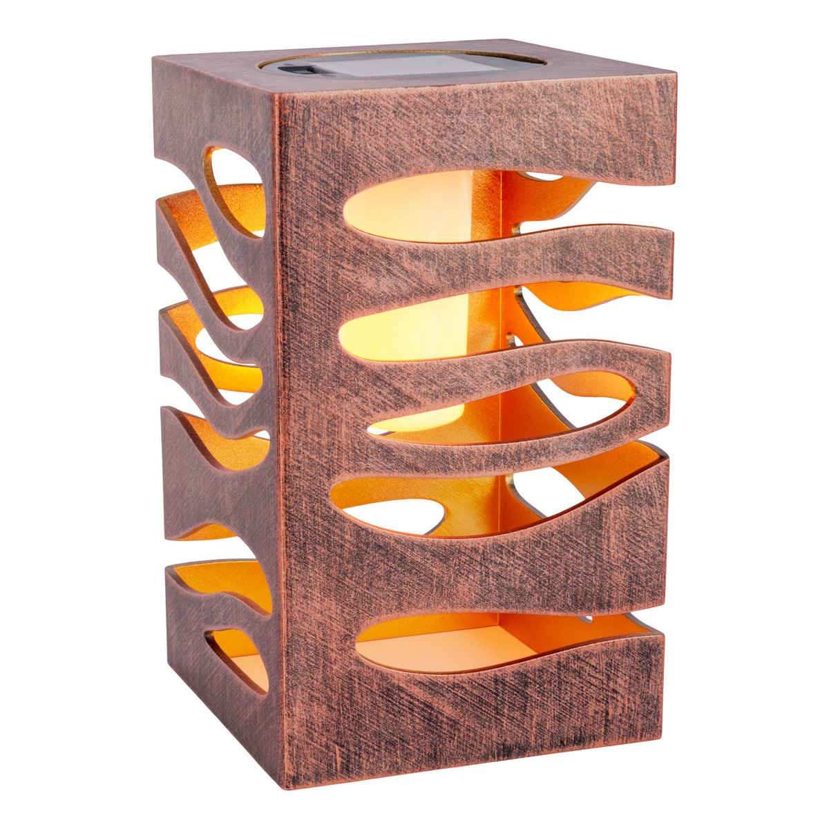 LED Decoratie Solar Light "Hilda", 12,3 x 12,3 cm, 20 cm hoog, gemaakt van hoogwaardige plastic, binnen goud, goudbruine metalen afwerking, geïntegreerde LED, warm wit